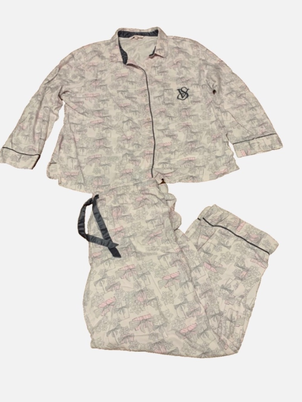 Victoria’s Secret Pink/Gray Gift Bow Pajama Set Size Large